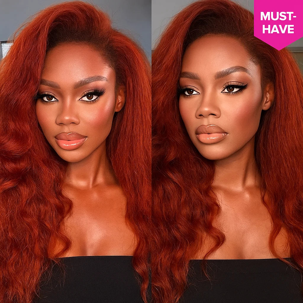 Kinky Straight Closure 4x4 Human Hair Wig Reddish Brown Lace Front Wig Human Hair  13x4 HD Lace Wig 200 Density Brazilian Hair
