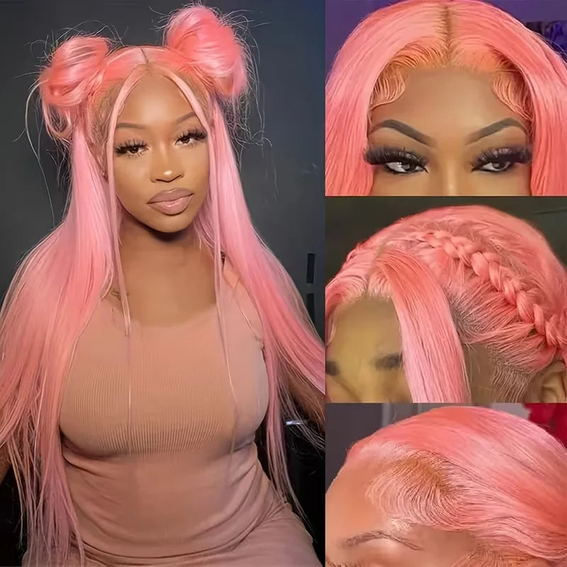 Pink Straight Human Hair Wigs 13X6 13X4 Hd Lace Frontal Wigs 200 Density 32 Inch Brazilian Transparent Lace Front wig Preplucked