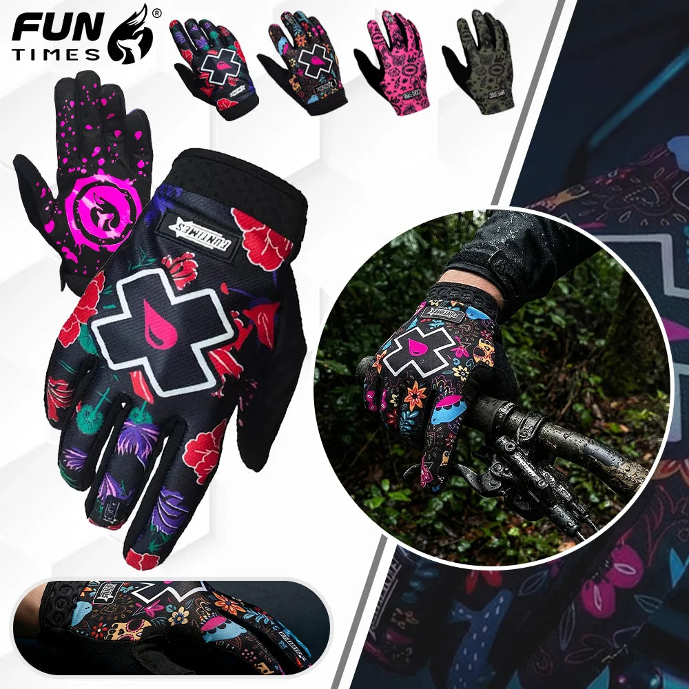 FUNTIMES Colorful Motorcycle Men's Riding Full Finger Gloves with Touchscreen Pattern Design Finger Divided Gloves