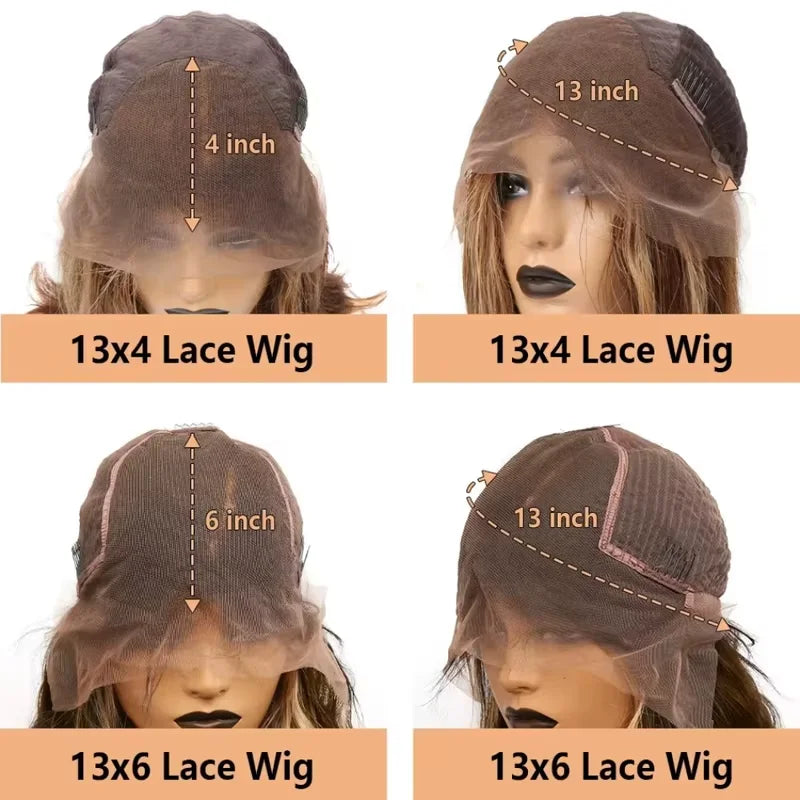 P4/27 Brazilian Body Wave Human Hair Wig for Women 34 Inch 13x4 HD Transparent Lace Frontal with Colored Highlights
