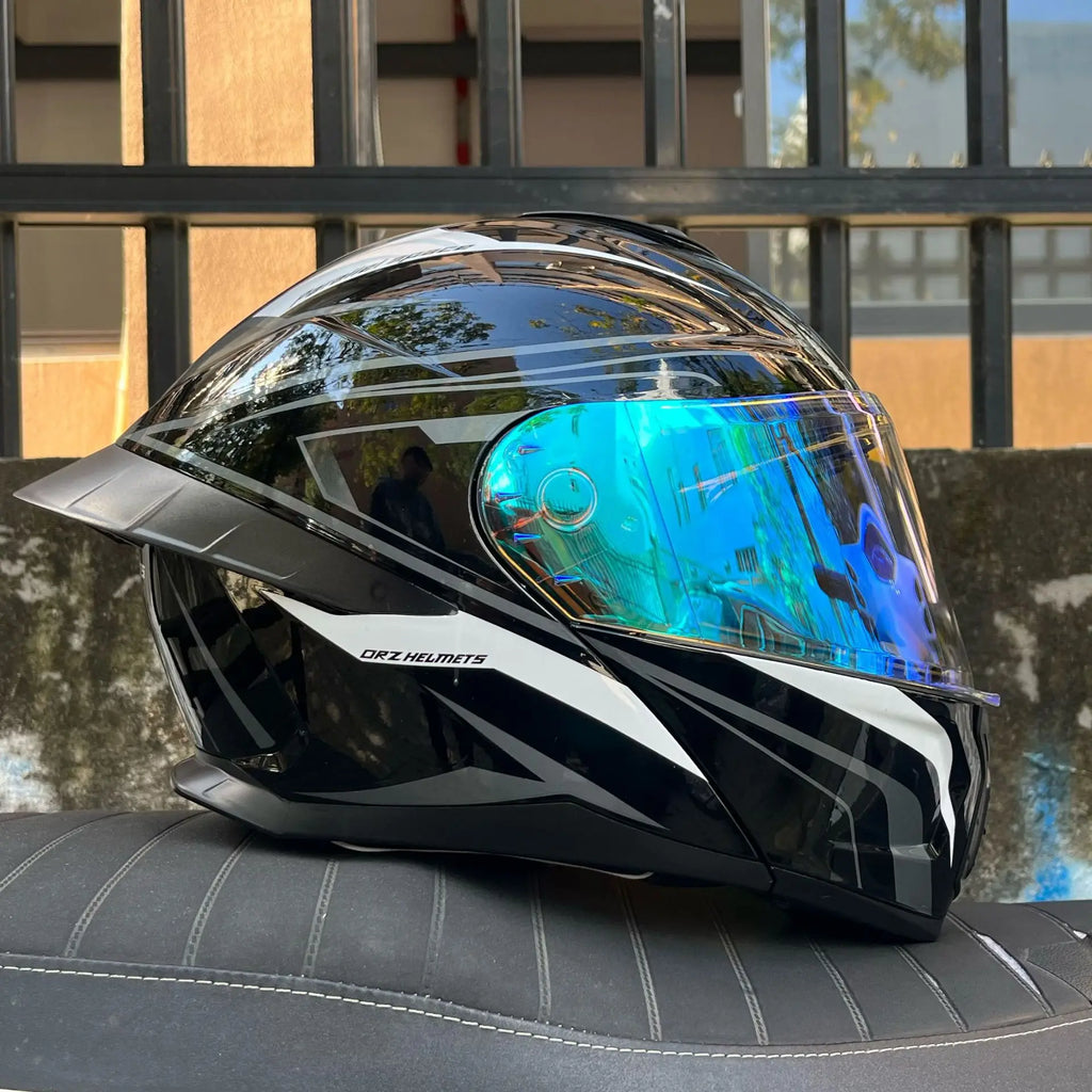 ORZ Motorcycle Helmet Dual Visor Modular Flip Up Full Face Helmet Cascos Para Moto Motocross Night Vision Lens DOT Approved