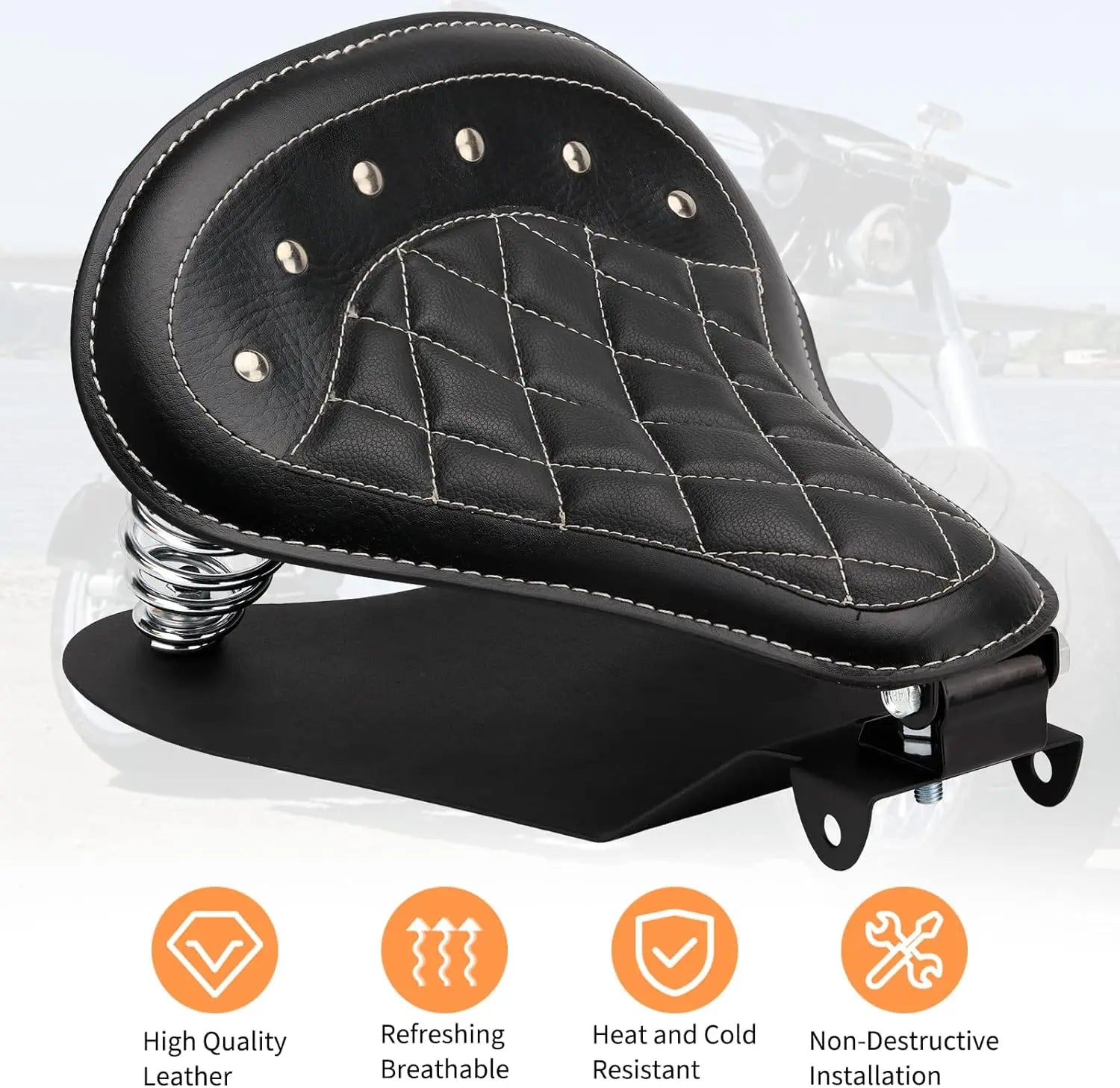 Motorcycle Drive Seat Bobber Solo Seat with Spring Base Mounting Bracket Kit Replacement for Harley Davidson Sportster XL 883 12