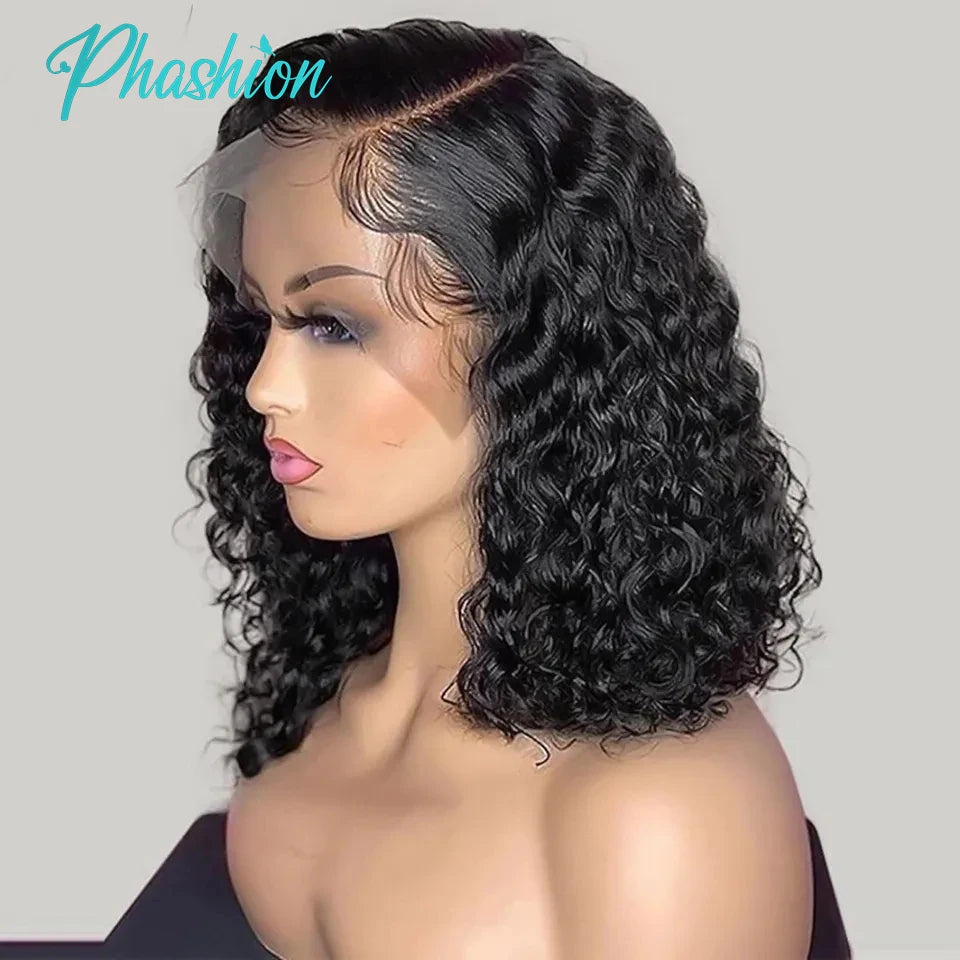 Phashion 13x4 Deep Curly Short Bob Wig Full Density Lace Frontal Human Hair Wigs For Black Women Transparent Swiss Ready To Wear