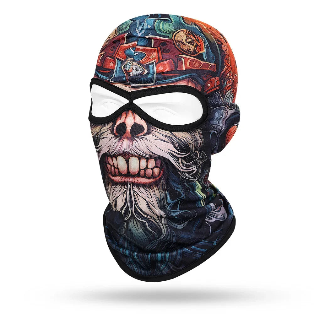 Motorcycle Balaclava, Beard Old Men Skull Print Full Face Cap, Biker Masks, Motorbike Helmet Hat, Cycling Headgear, 2 Holes,