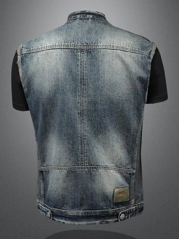 Retro Denim Motorcycle Riding Vest Men's Fashion Spring Autumn New Style Sleeveless Biker Vest Harley Riding Jacket