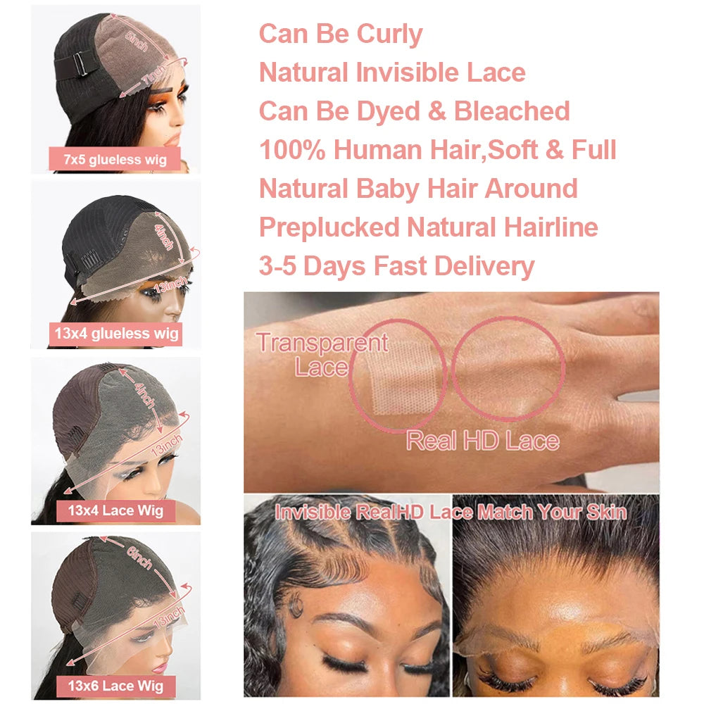13x6 Short Curly Bob Deep Water Wave Lace Frontal Wigs 7x5 Glueless Wig 100% Human Hair Wig 250% Density 12 14 Inch For Women