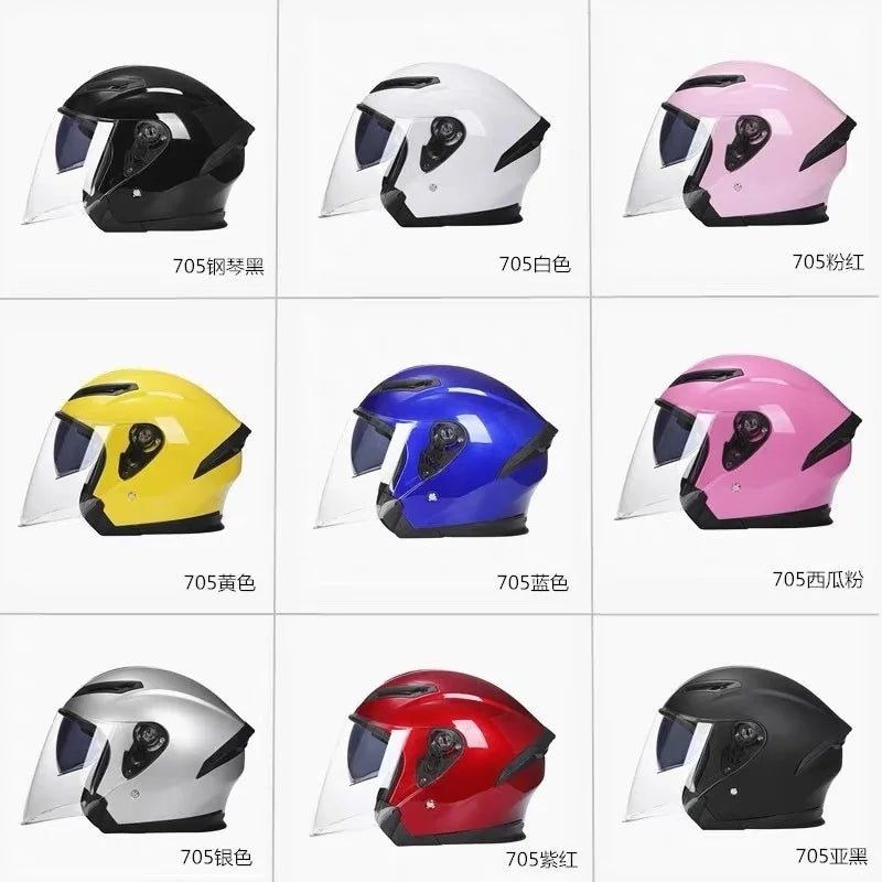 Free Gift Motorcycle Helmet Half Face DOT Motorbike Helmet Electric Safety Double Visor Dual  Lens Helmet Moto Casque For Adults