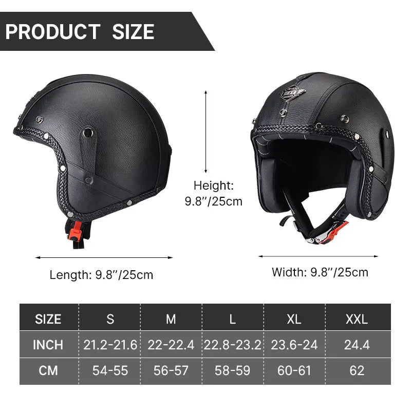 DOT Approved Vintage Leather Motorcycle Helmet Retro Open Face Chopper Casque Capacete Motorbike De Moto Masculino Casco Moto