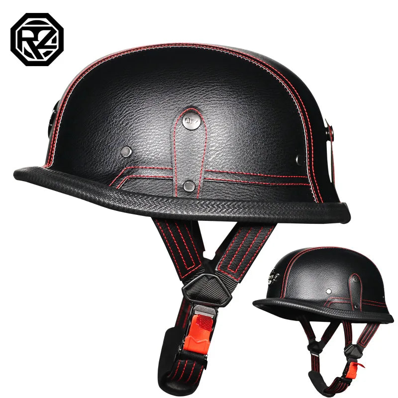 German Style  Motorcycle Helmet Retro Open Face Leather Helmet Moto Vintage Motorbike Cruising Half Helmet Cascos Para Moto