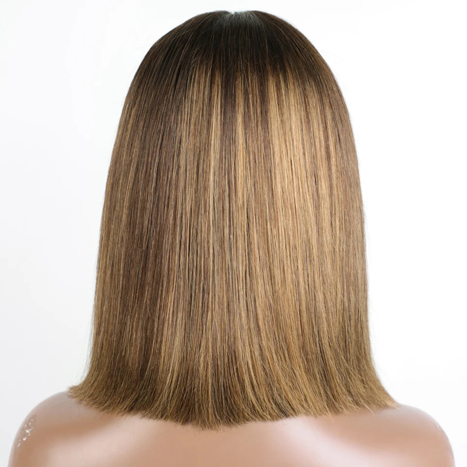 Sleek Reddish Brown 4 Colored Straight Layered Cut 13x4 Lace Front Human Hair Wigs For Women Short Bob Brazilian Hair Wigs
