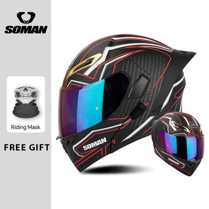 Unisex DOT Approved Dual Visor Flip Up Motorcycle Helmets Racing Full Face Helmet Double Lens Modular Riding Flip-up Helmet