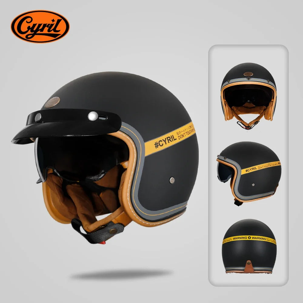 Retro 3/4 Open Face Half Motorcycle Helmet CYRIL B206 Lightweight Adult Vantage Jet Helmet for Men Women DOT ECE Approved
