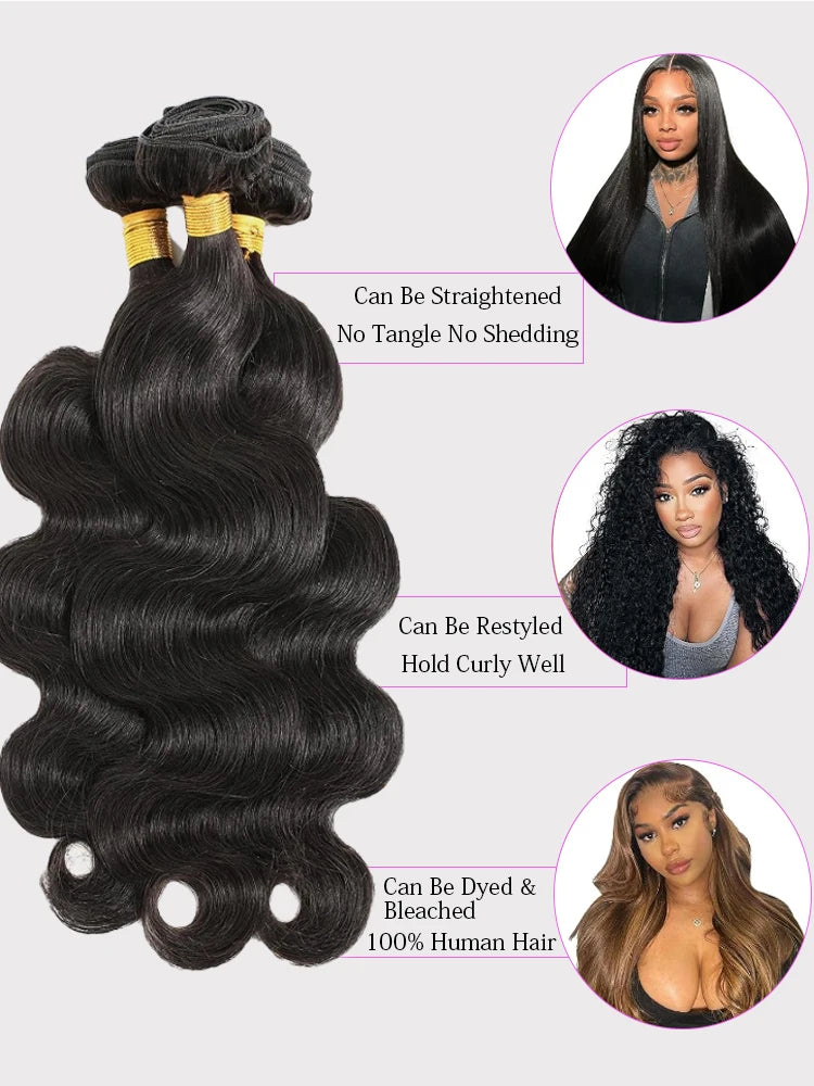 Black Body Wave Brazilian Human Hair Bundles 100% Unprocessed Virgin Hair Weave Extensions 14 16 18 20 30 36 Inches Human Hair