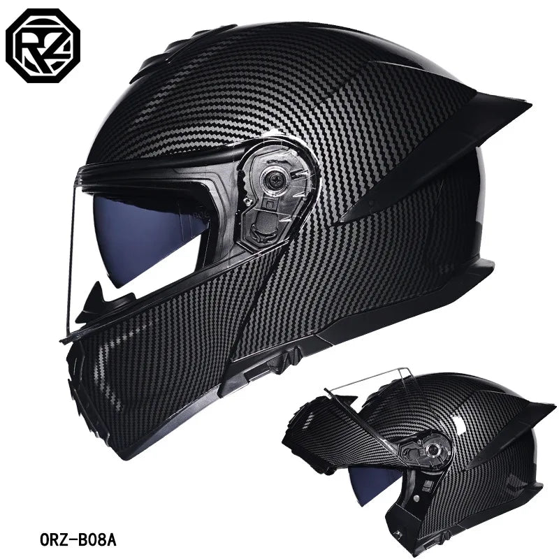 ORZ Motorcycle Helmet Dual Visor Modular Flip Up Full Face Helmet Cascos Para Moto Motocross Night Vision Lens DOT Approved