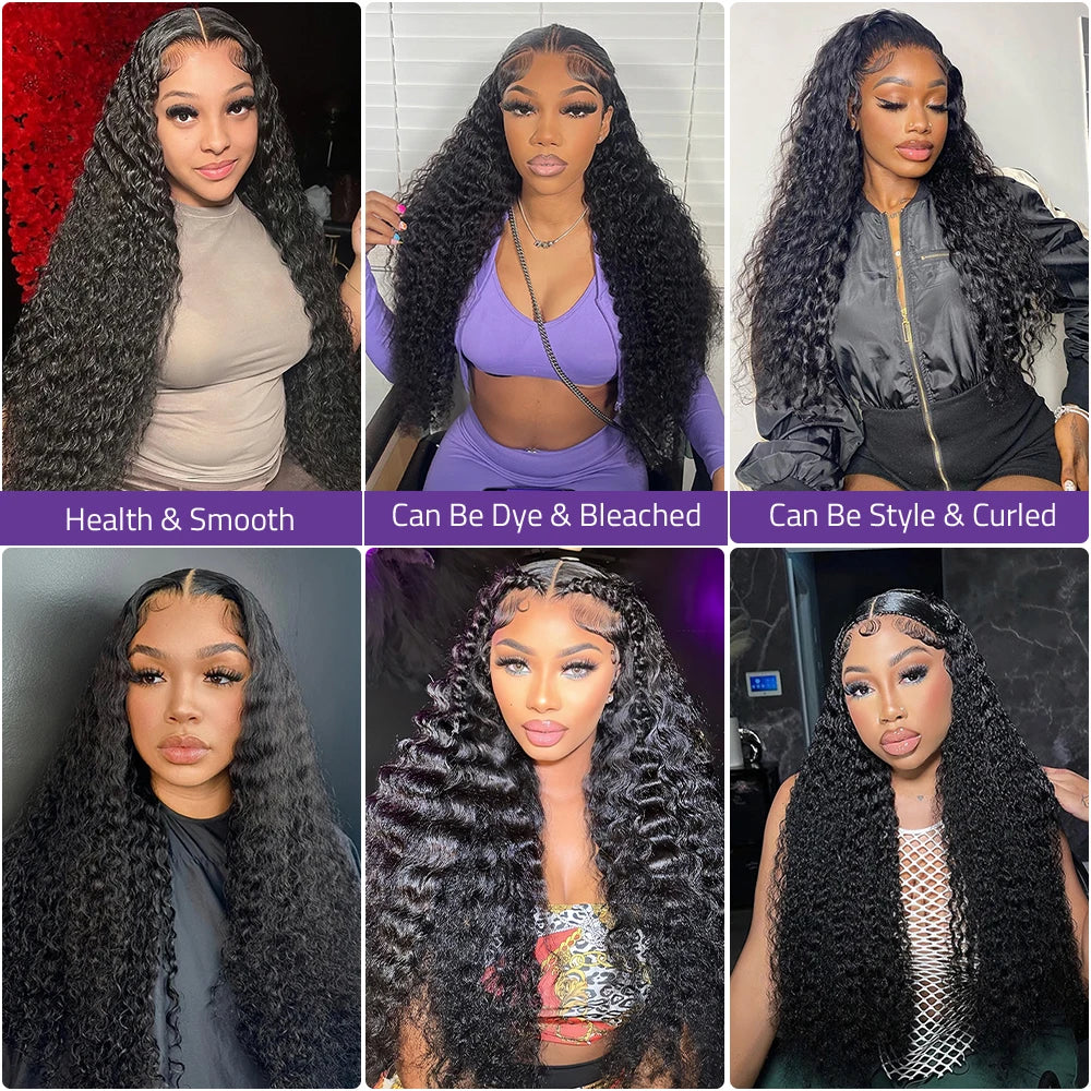 30 40 Inch Deep Wave 13x6 HD Lace Frontal Wigs Brazilian Hair 200% Density For Black Women Curly 360 Transparent Lace Wigs