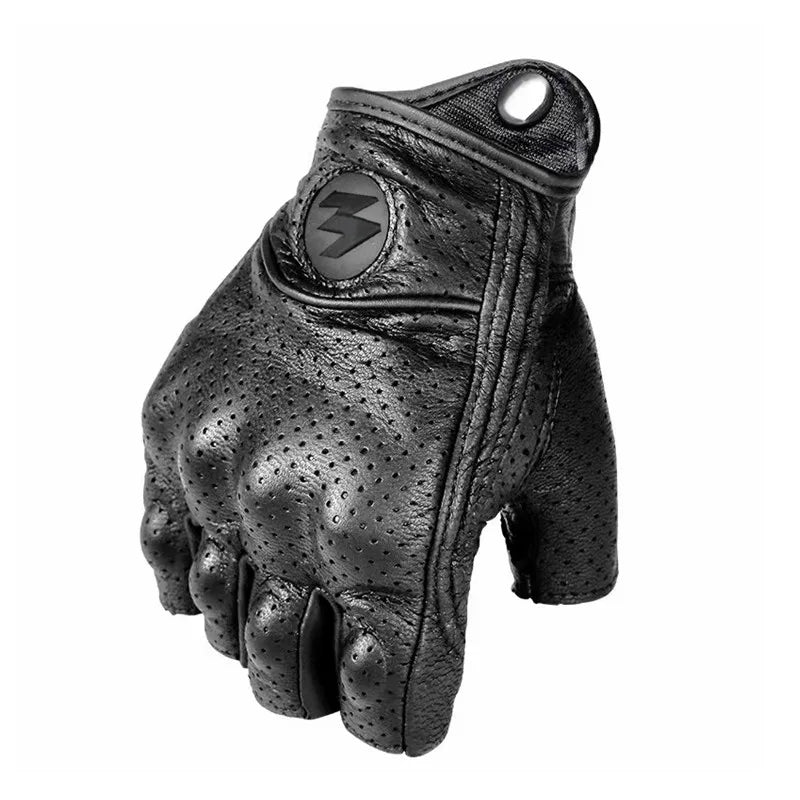 Half Finger Motorcycle Gloves Leather Guantes Moto Verano Estivi Luvas Ciclismo Gant Cycling Fingerless Gloves Tactical Retro