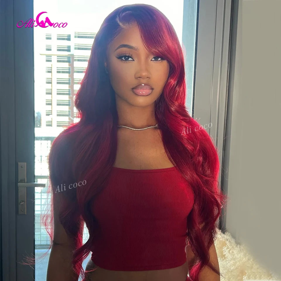 Ombre Purple Reddish Colored 13x6 Lace Front Human Hair Wig 180 Density for Beautiful Women Body Wave Wig Pre Plucked Human Hair
