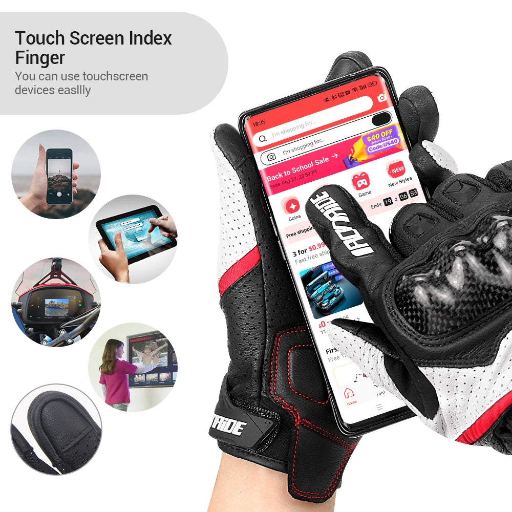Men Carbon Fiber Motorcycle Gloves Cowhide Leather Moto Motorbike Motocross Gloves Anti-slip Protective Gear