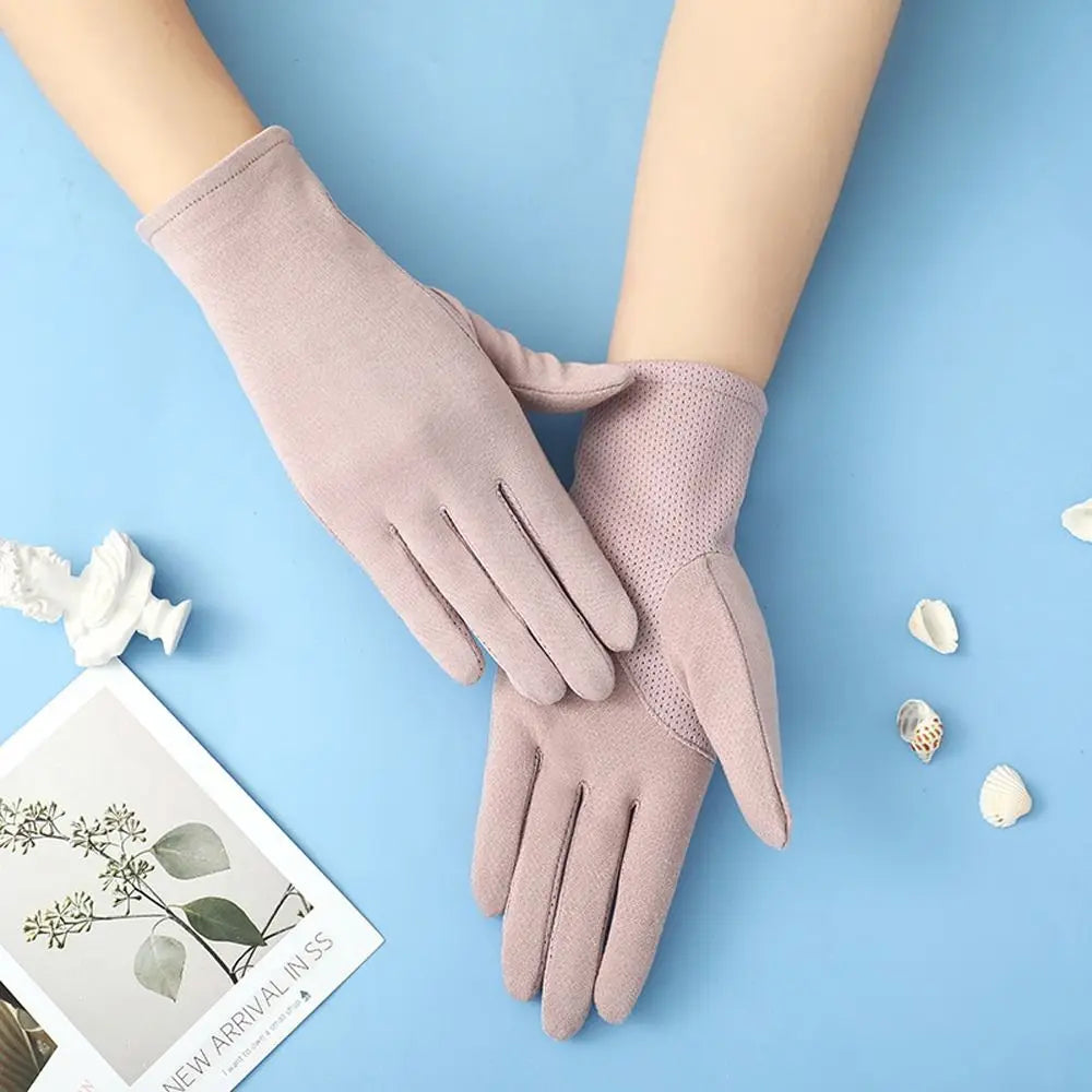 Cotton Touch Screen Riding Gloves Five Fingers Gloves Summer Sunscreen Gloves Solid Color Outdoor Mittens Women Driving Gloves