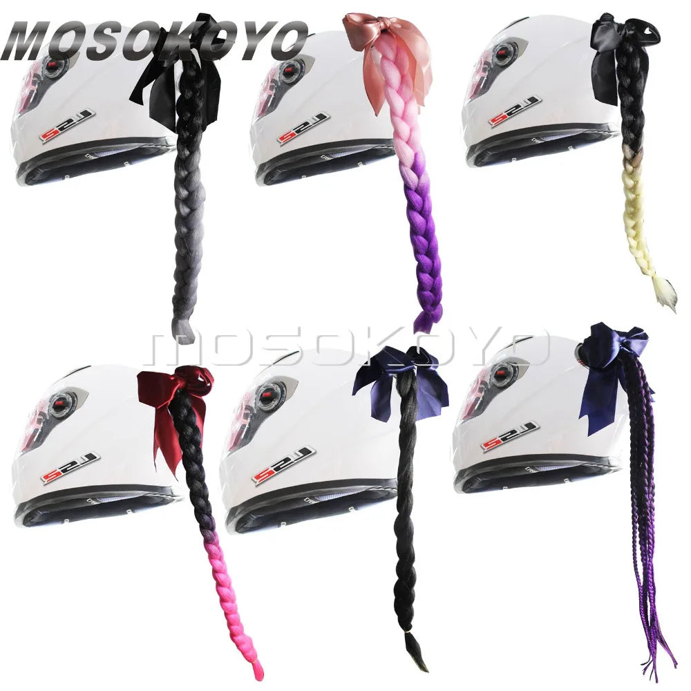Motorcycle Women Helmet Twist Braids Ponytail Dirty Gradient Ramp Pig Tail Hair Punk Free Style Biker Helmet Decoration