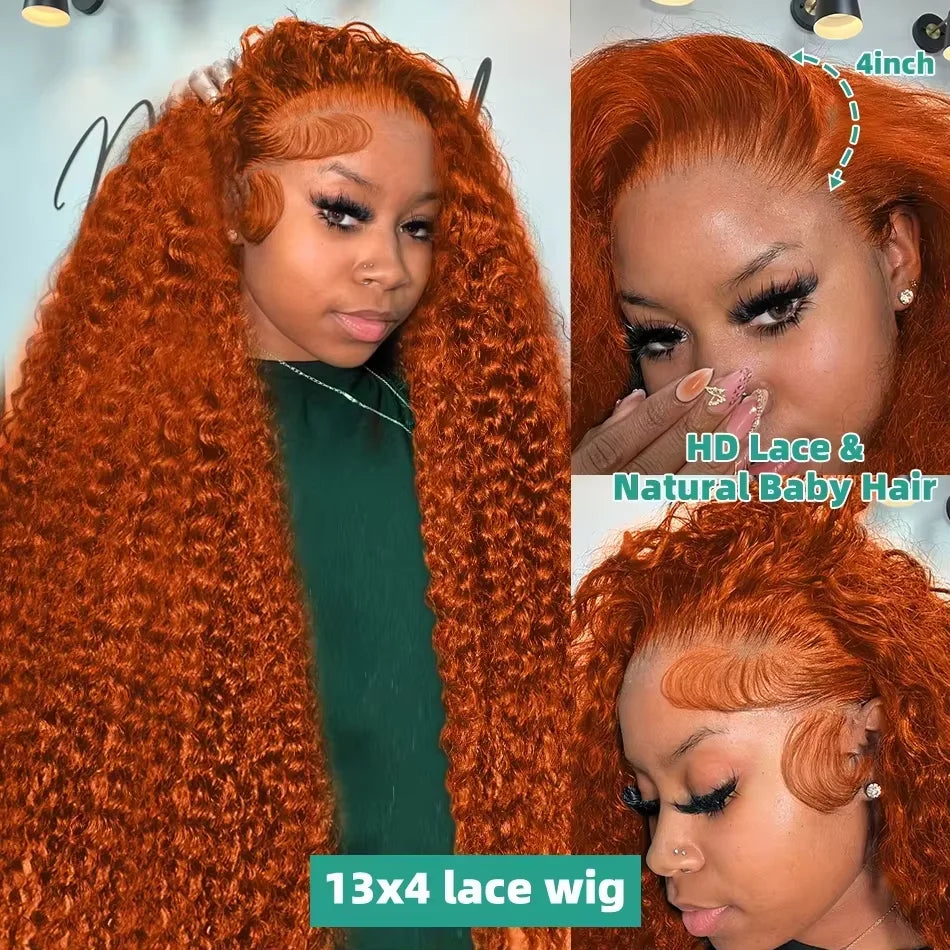 Ginger Orange #350 Brazilian Deep Wave 13x6 HD Lace Front Human Hair Wigs Women 13x4 Lace Frontal Wigs 5x5 Glueless Closure Wig