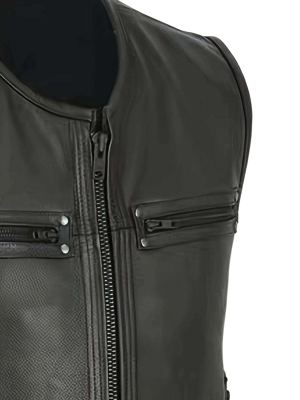 Men Solid Color Vest Motorcycle Fleet Punk Leather Vest Coat Sleeveless O-Neck Zipper Slim Jacket Autumn Work Coats Male Wear