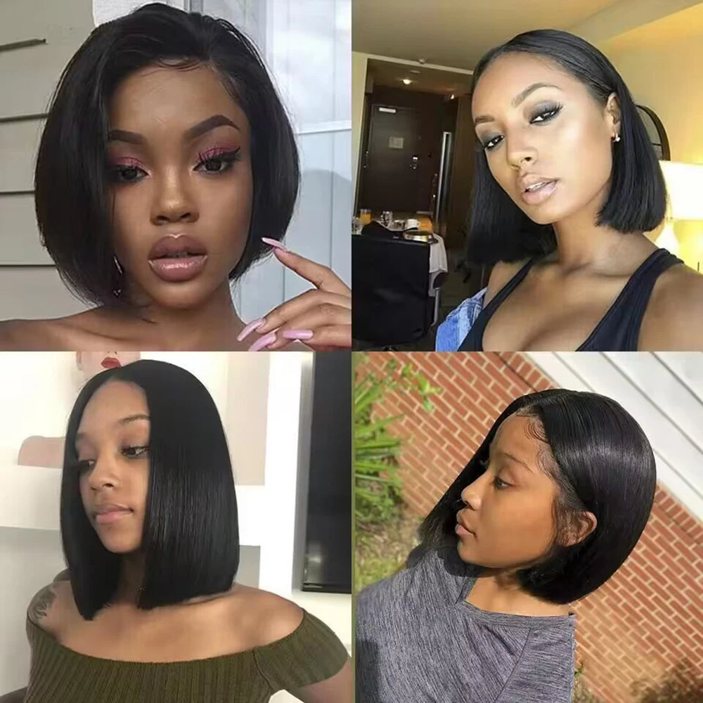 Bob Wig Human Hair 200% Density 13x4 HD Lace Frontal Short Straight Lace Front Bob Wigs For Black Women Human Hair Pre Plucked