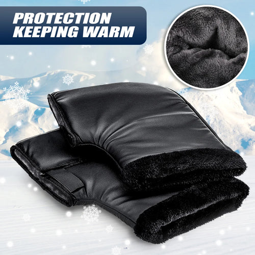 2X Motorcycle/Scooter Handlebar Hand Muffs Winter Thermal Handlebar Gloves Black PU Windproof Waterproof Motorbike Riding Gloves
