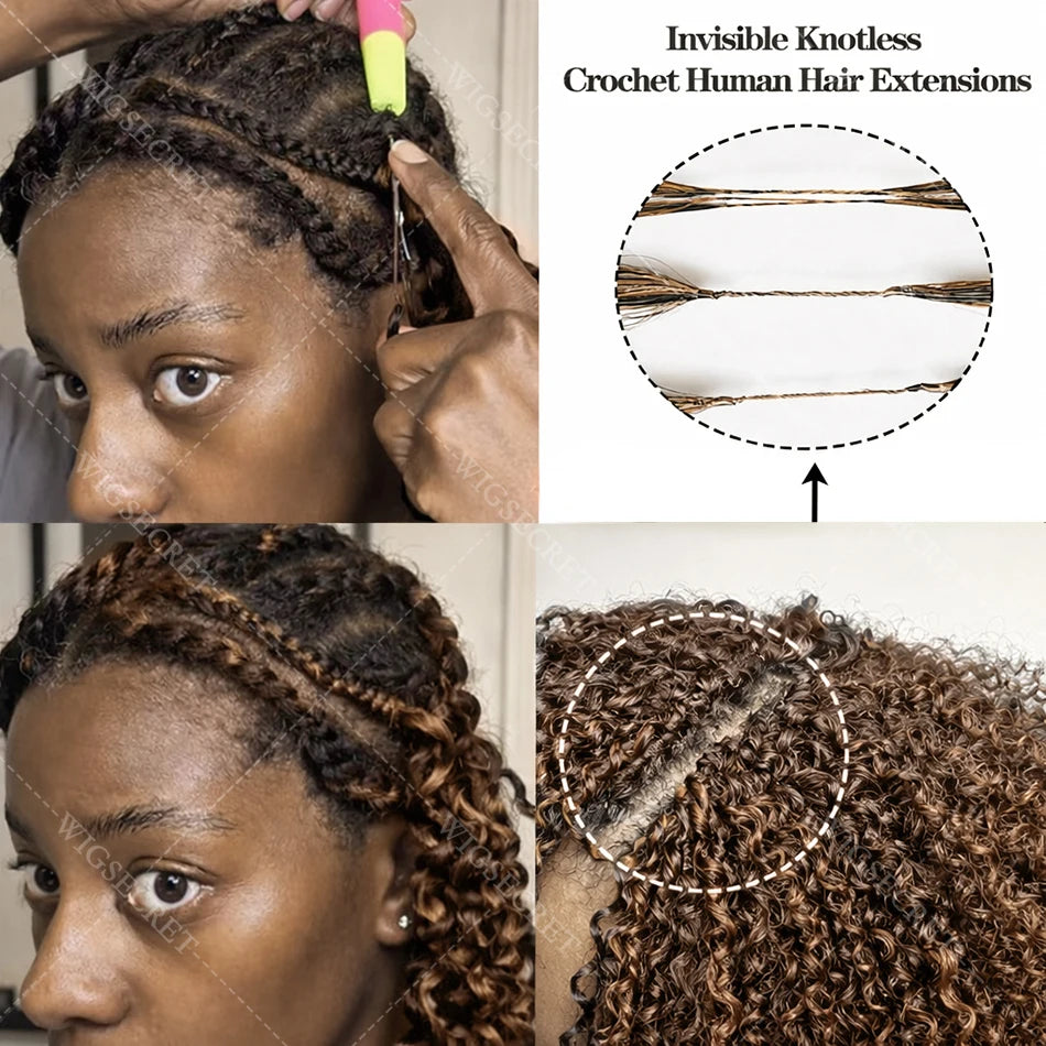 Miracle Knots Burmese Curly Crochet Human Hair Extensions Pre-Separated Knotless Ombre Highlight Feather Crochet Braids Hair