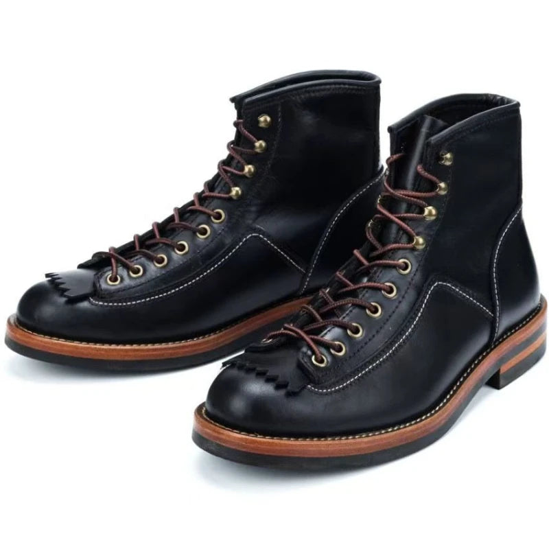 HOT New Arrival! Vintage Motorcycle Boots Casual Men Ankle Boots Cowhide Leather Shoes Wedge Tooling Desert Boots Moto Shoes
