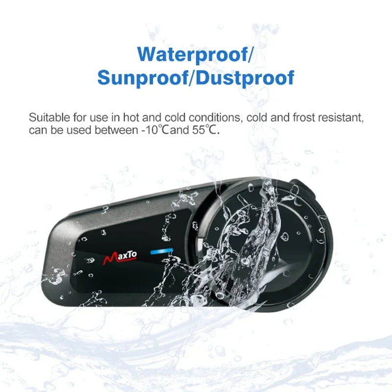 2PCS Maxto M2 Motorcycle Helmet Bluetooth Headset Intercom 6 Riders 1000M Intercom Support FM MP3 Waterproof IP67