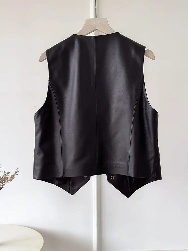 2026 New Spring Autumn Faux Leather Vests Woman Single Button Motorcycle Biker Pu Jackets Female All Match PU Waistcoat Outwear