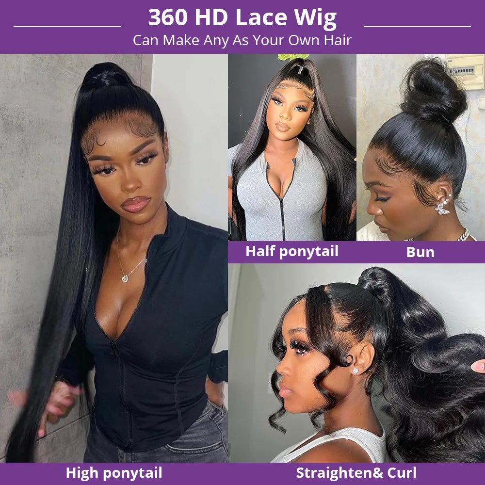 30 40 Inch Bone Straight 13x4 13x6 360 Lace Front Wig Hd Transparent Lace Frontal Wig Human Hair Pre Plucked Lace Wigs For Women