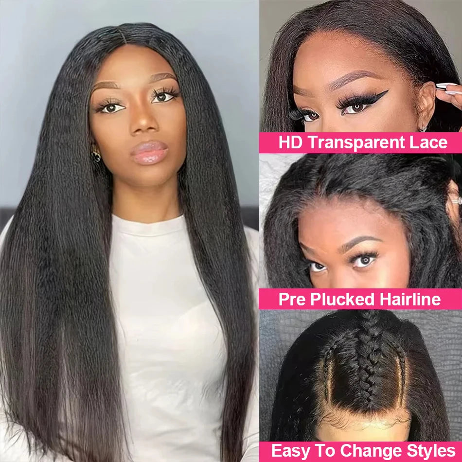 250 Density Kinky Straight Full Lace Frontal Wigs Human Hair for Women Yaki Straight 100% Real Full HD Lace Front Wig Preplucked
