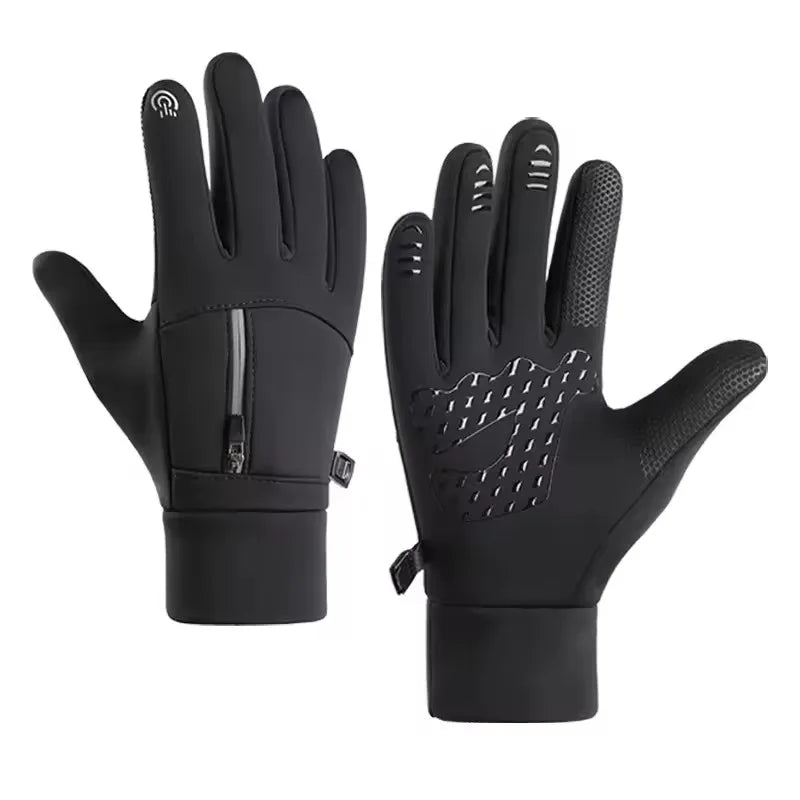Outdoor Fishing Waterproof Gloves Men's Palm Silicone Anti Slip Touch Screen Full Finger Gloves Motorcycle Riding Warm Gloves