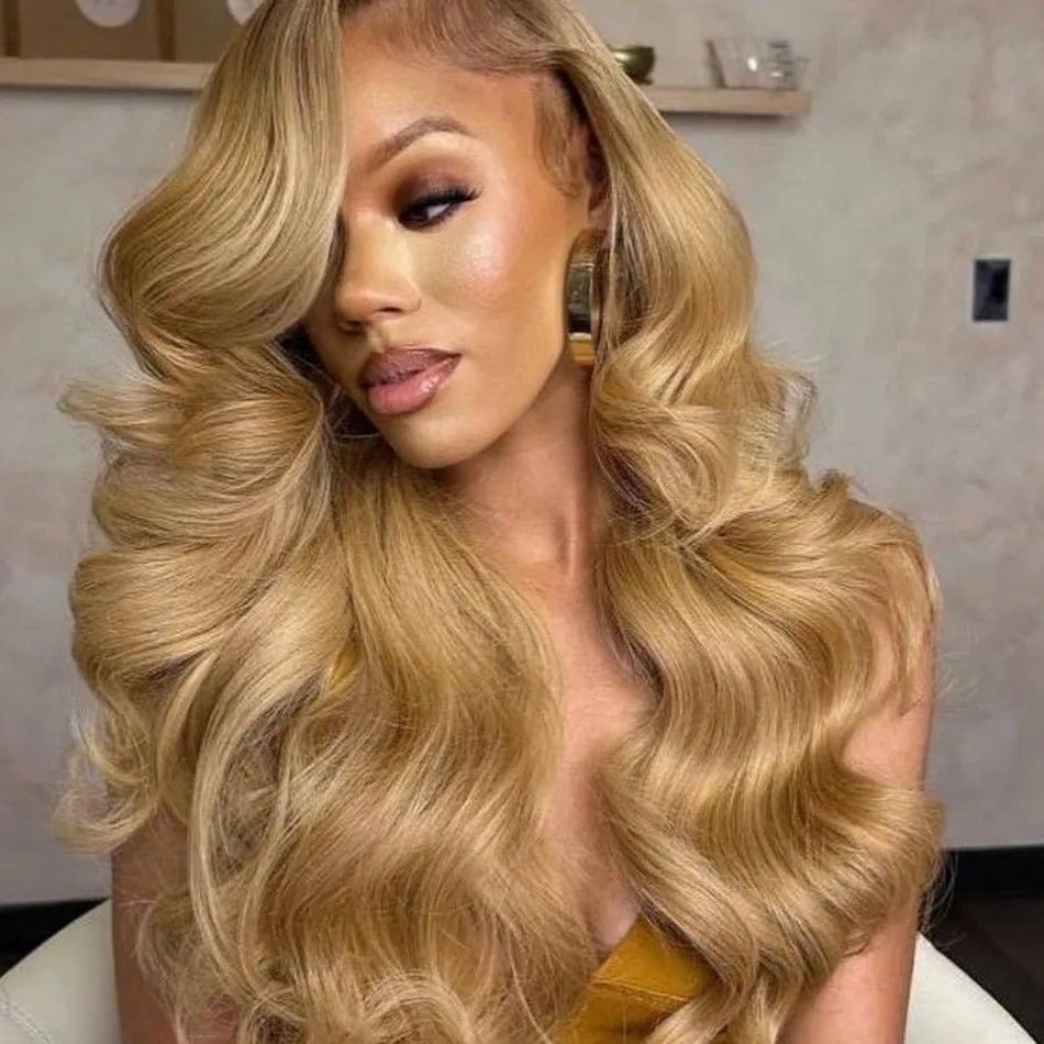 Body Wave Human Hair Wigs 13x4 Human Hair Quality 13x6 Hd Lace Frontal Wigs 250 Density #27 Honey Blonde Lace Front Colored Wigs