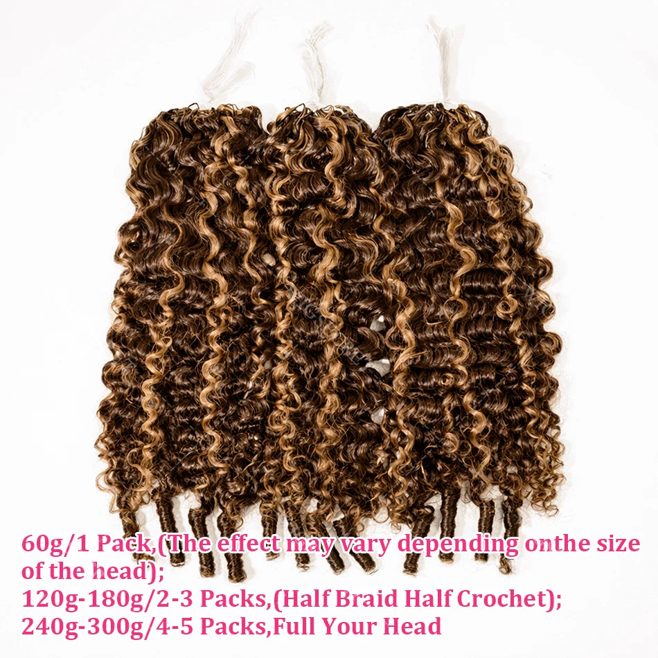 Miracle Knots Burmese Curly Crochet Human Hair Extensions Pre-Separated Knotless Ombre Highlight Feather Crochet Braids Hair