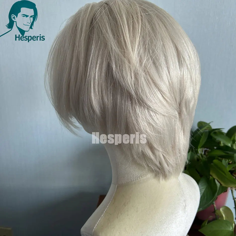 Hesperis 13x4 Human Hair Silver Blonde Wig With Side Part Cosplay Short Platinum Blonde Lace Front Transparent Glueless Wigs