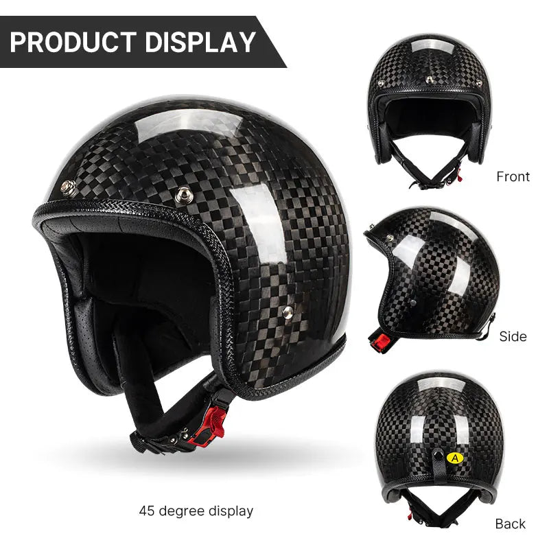 Lightweight High Quality 12K Carbon Fiber Motorcycle Open Face 3/4 Helmet Racing Riding Safety Cruising Jet Helmets Men