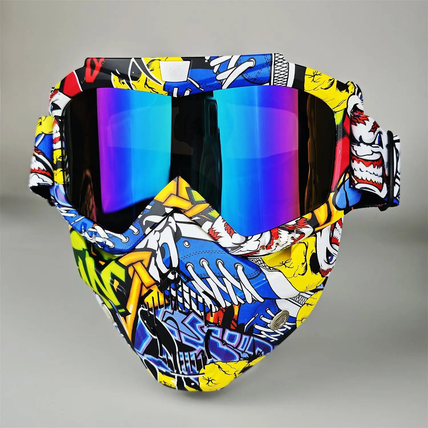 Motorcycle Glasses Riding Glases with Removable Face Mask, Removable Anti-fog Glasses, Mouth Filter, Adjustable Anti-slip Strap