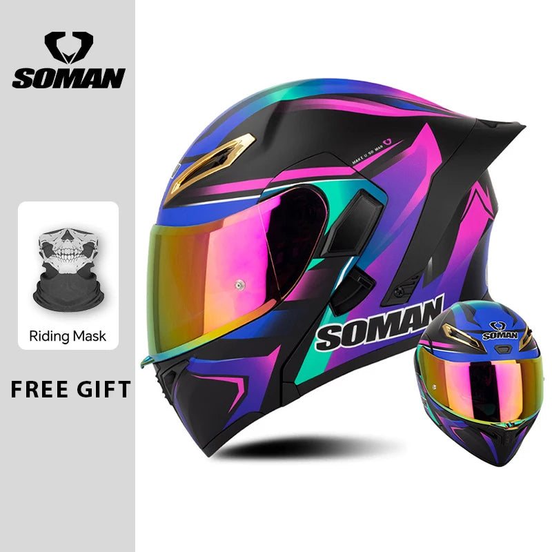 Unisex DOT Approved Dual Visor Flip Up Motorcycle Helmets Racing Full Face Helmet Double Lens Modular Riding Flip-up Helmet