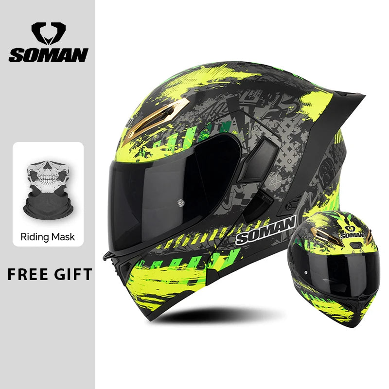 Unisex DOT Approved Dual Visor Flip Up Motorcycle Helmets Racing Full Face Helmet Double Lens Modular Riding Flip-up Helmet