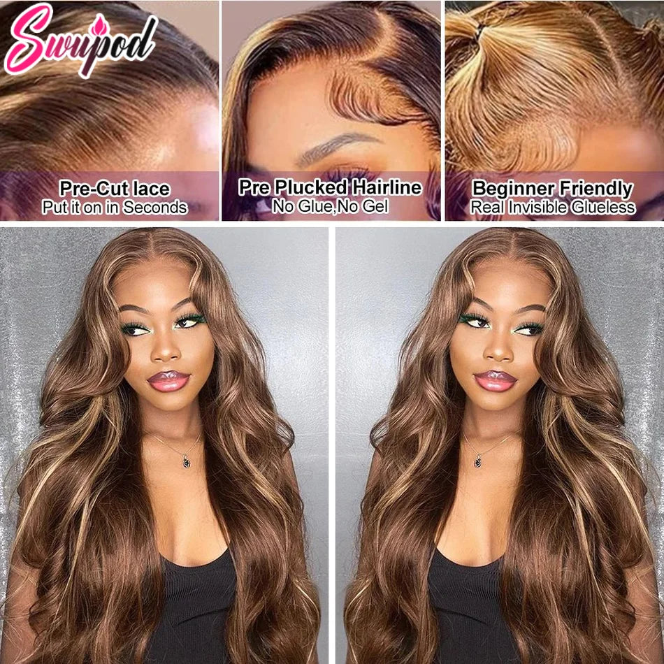 30 32 Inch Colored Wigs 13x4 13x6 Hd Lace Frontal Wigsbody Wave Wig Highlight Ombre Lace Front Wig Human Hair For Black Women