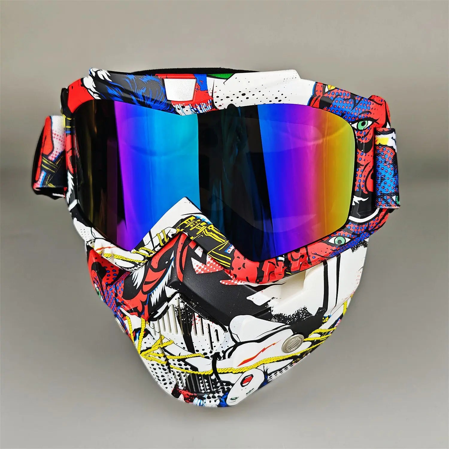 Motorcycle Glasses Riding Glases with Removable Face Mask, Removable Anti-fog Glasses, Mouth Filter, Adjustable Anti-slip Strap
