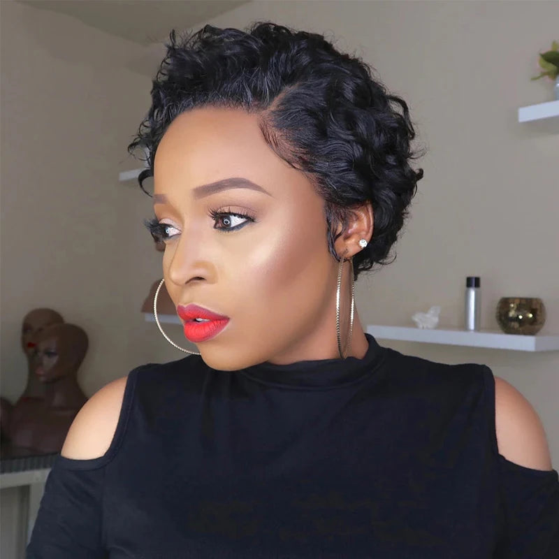 Short Pixie Cut Curly 13*4*1 Lace Front Human Hair Wig For Women  Brazilian Remy Hair Wig