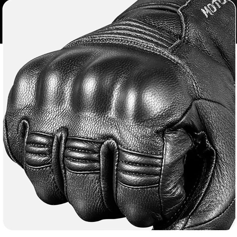 Real Leather Motorcycle Gloves Waterproof Windproof Winter Warm Gloves Touch Operate Guantes Moto Fist Palm Protect