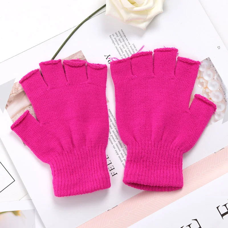 Unisex Black Half Finger Fingerless Gloves Wool Knit Cotton Winter Warm Work Mittens for Women And Men