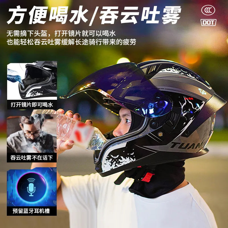 Motorcycle Helmet DOT Certified Double Mirror Drinking Water High Value Cycling Locomotive Full Helmet Ride