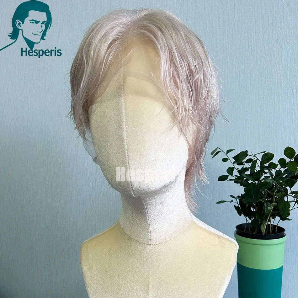 Hesperis Blonde Men Shaved Side Cut Mullet Wigs Human Hair Brazilian Remy Short Pixie Cut Full Lace Human Hair Wig For Male