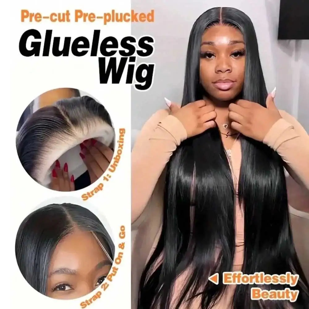 40 Inch Straight Pre Plucked Pre Cut Lace Glueless Wig 5x5 HD Lace Frontal 13x6 Human Hair 250% Density Wigs